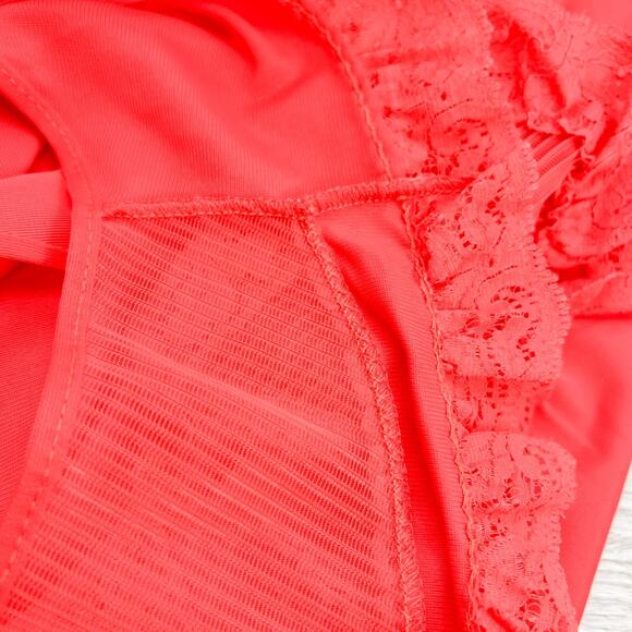 Vintage Shadowline Nylon Nightgown M Medium Red Sleeveless Silky Lace Sweep - Picture 13 of 16